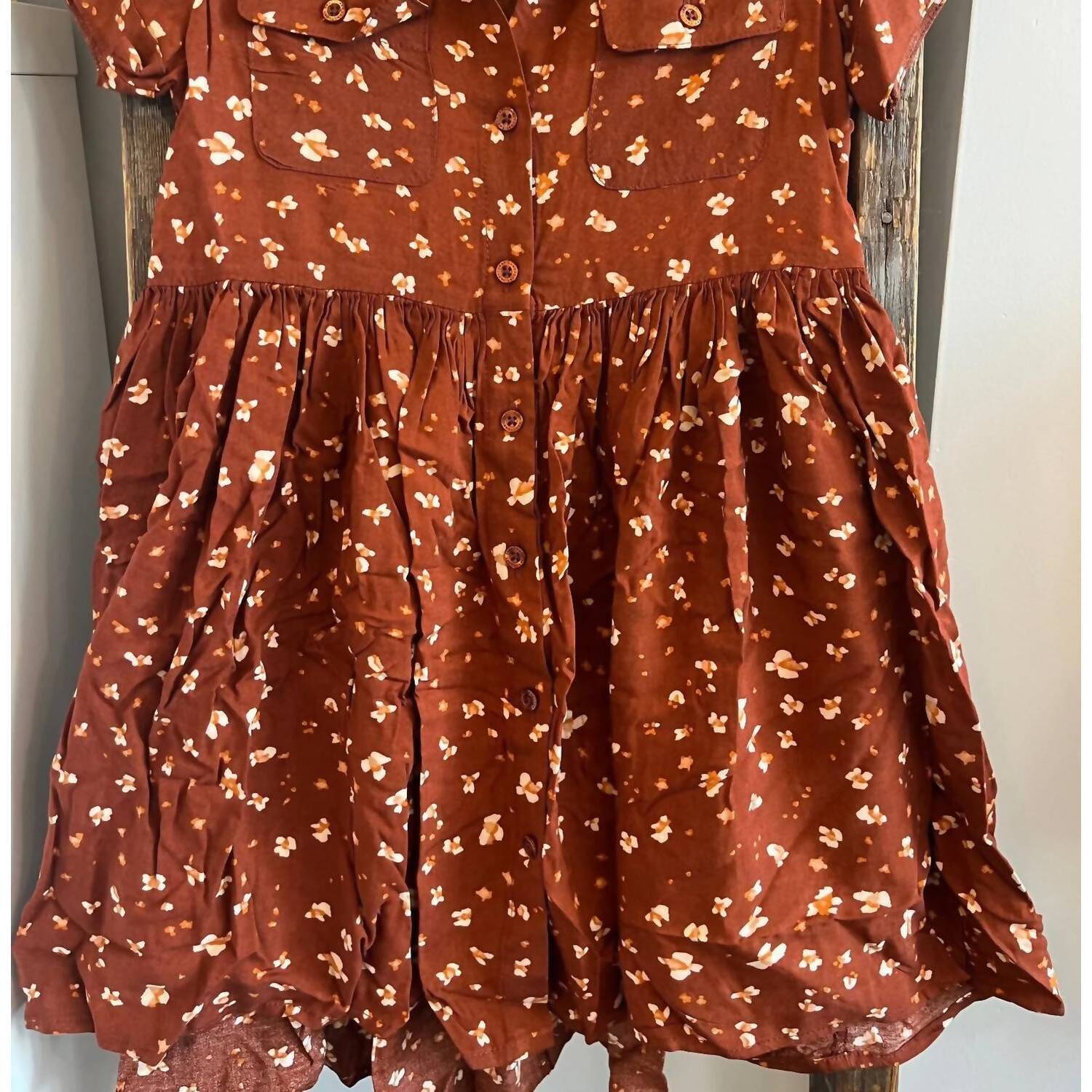 New Habitual Girl's Floral Short Sleeve Dress In Brown